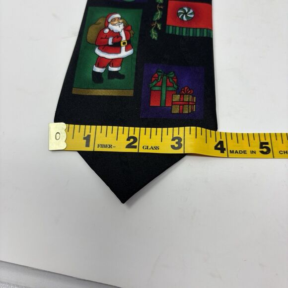 Hallmark Men's Yule Tie Greetings Christmas Neck Tie Black Candy Cane Santa Tree - Picture 9 of 9